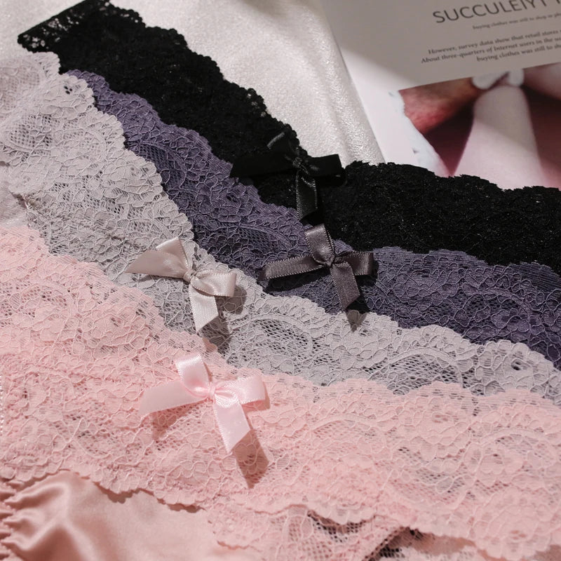 3-Piece Luxury Satin & Lace G-String Set for Women - Seductive Lingerie Collection