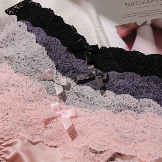 3-Piece Luxury Satin & Lace G-String Set for Women - Seductive Lingerie Collection