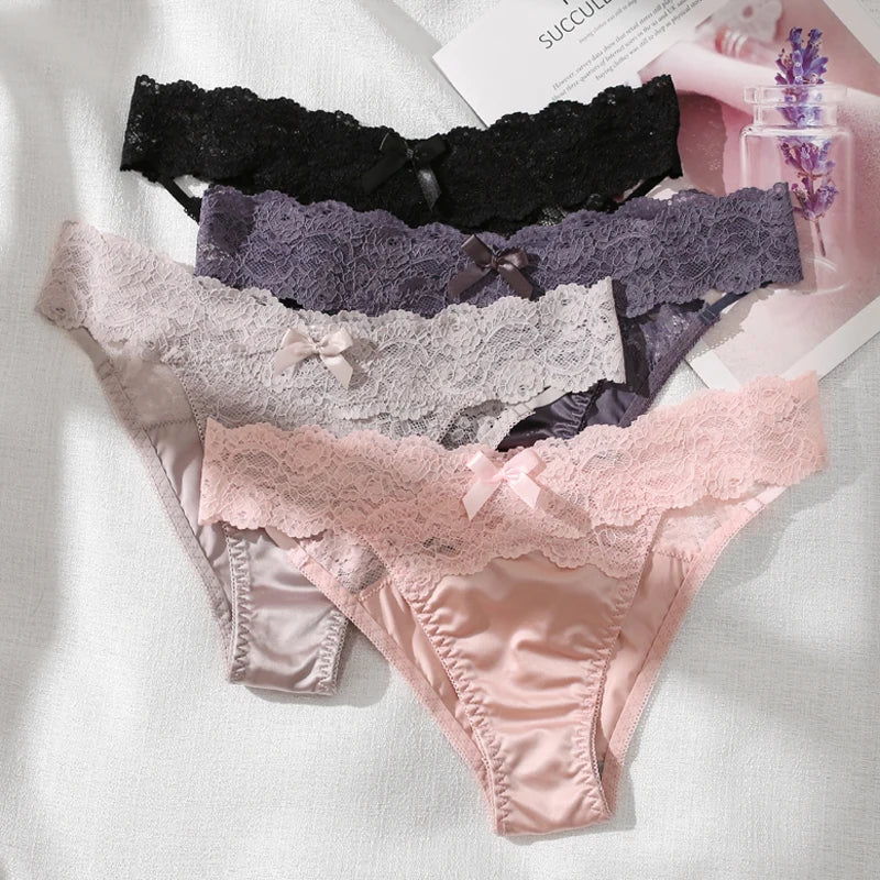 3-Piece Luxury Satin & Lace G-String Set for Women - Seductive Lingerie Collection