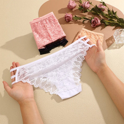 5Pcs Sexy Transparent Lace Underwear - Seamless Low-Waisted Straps Briefs for Women