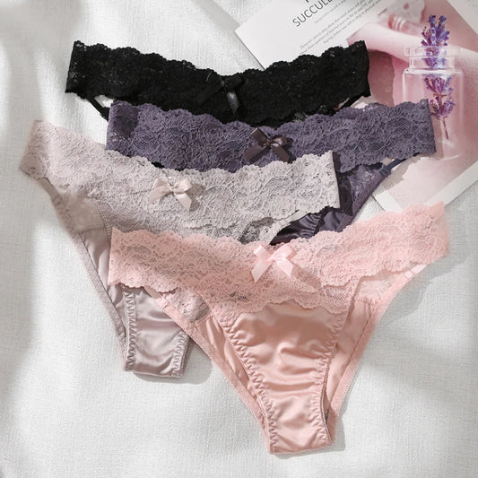 3-Piece Luxury Satin & Lace G-String Set for Women - Seductive Lingerie Collection